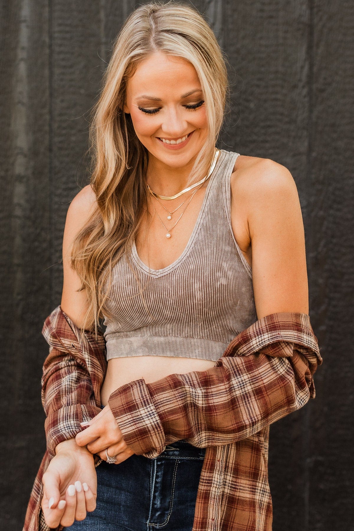 Just Perfect Cropped Tank Top- Mocha - Image 3