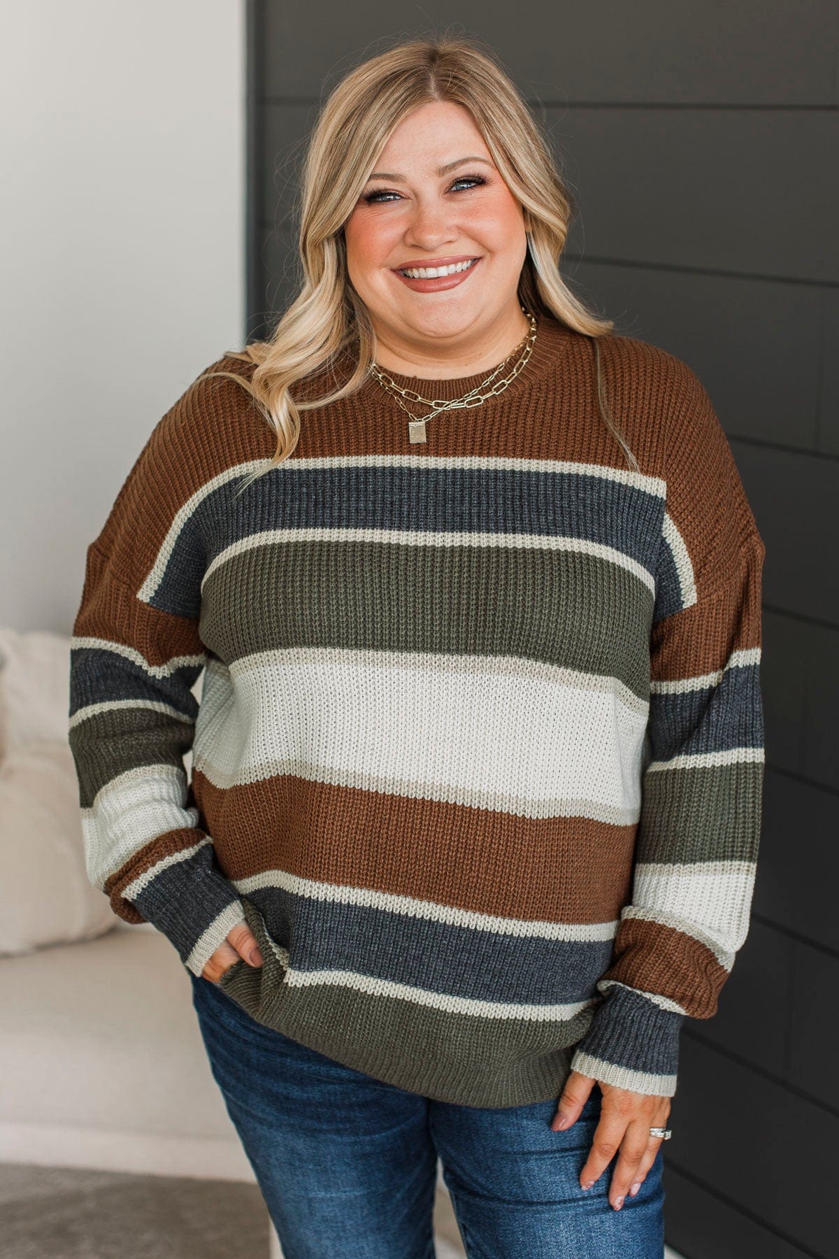 Just Say So Color Block Sweater- Mocha & Olive - Image 3