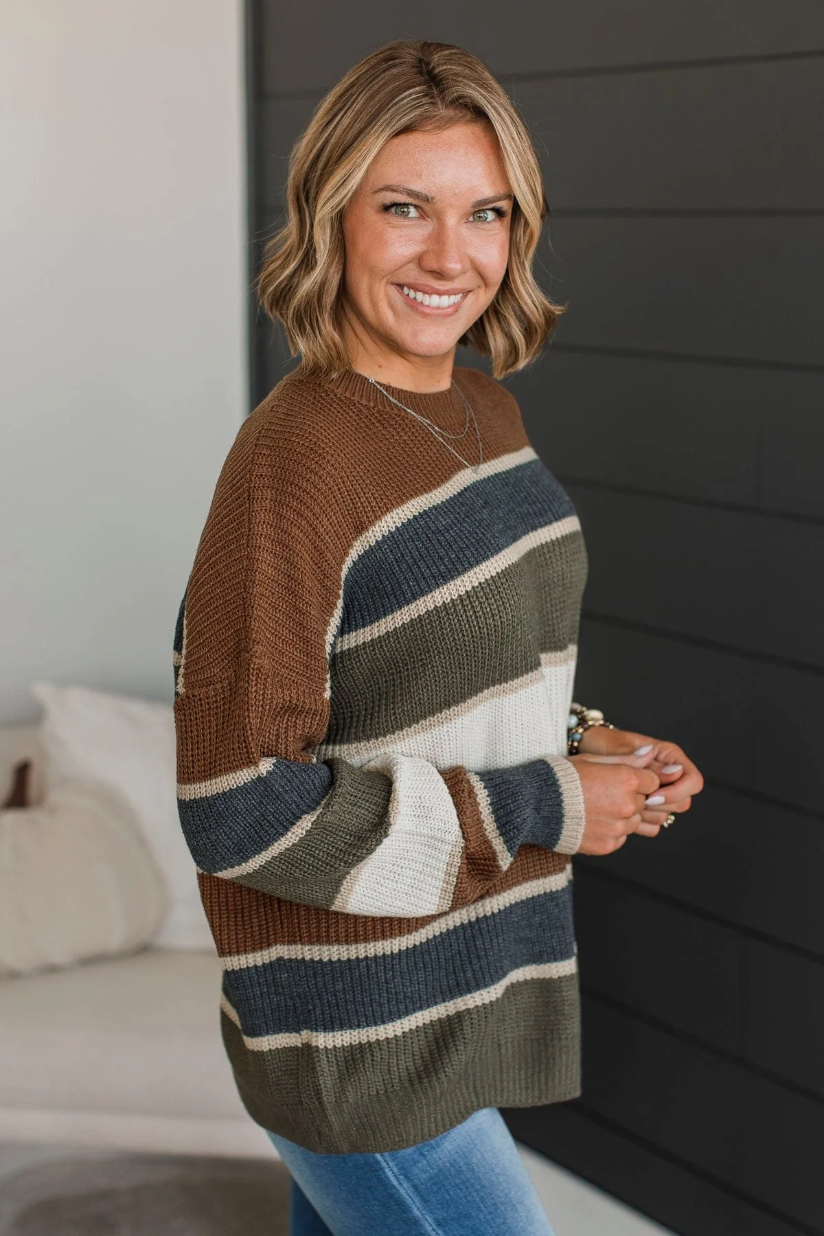 Just Say So Color Block Sweater- Mocha & Olive - Image 4
