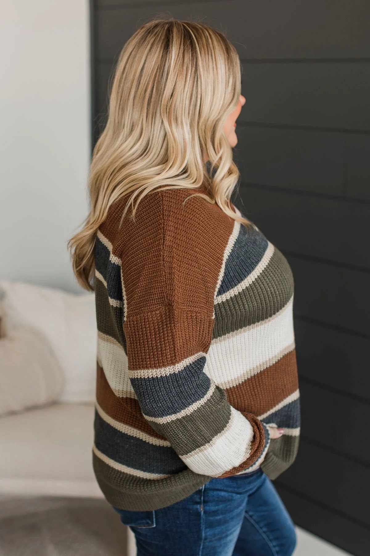 Just Say So Color Block Sweater- Mocha & Olive - Image 5