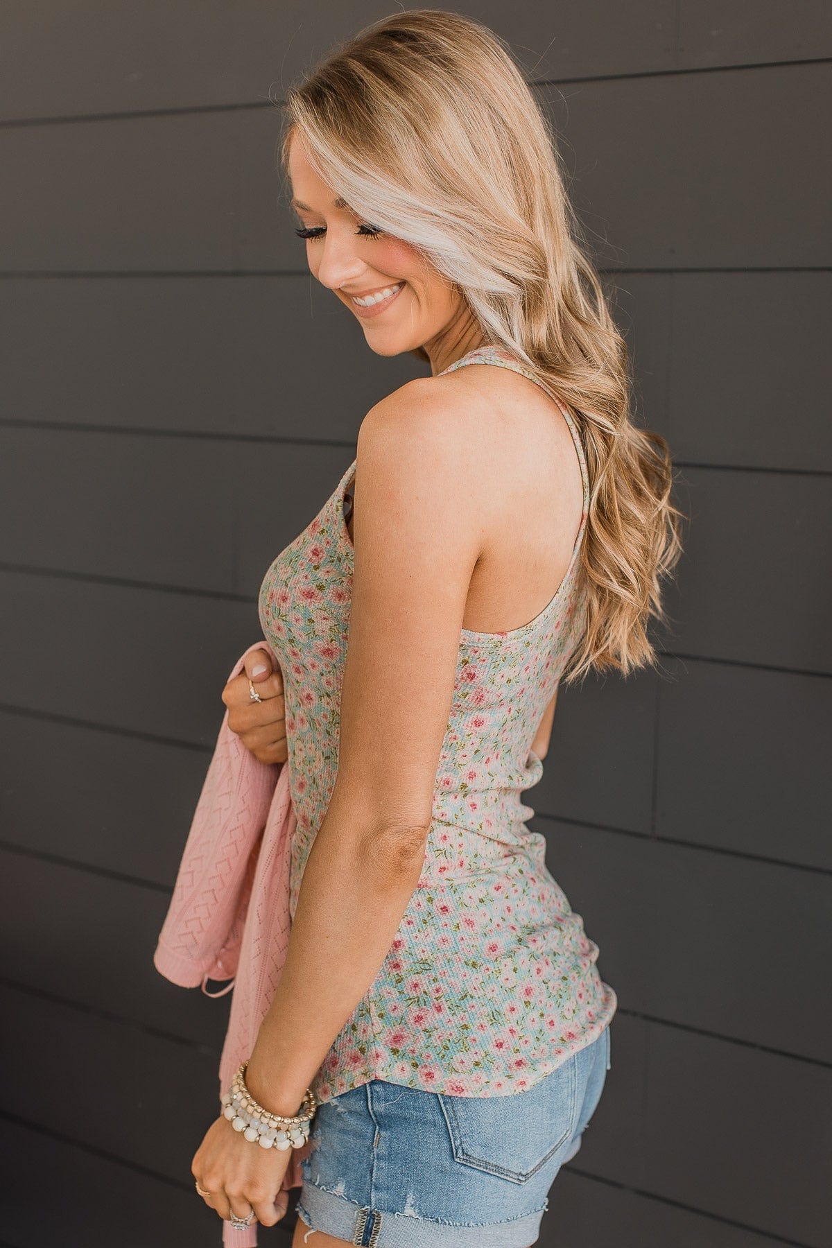 Just So You Know Floral Tank Top- Aqua Blue - Image 7