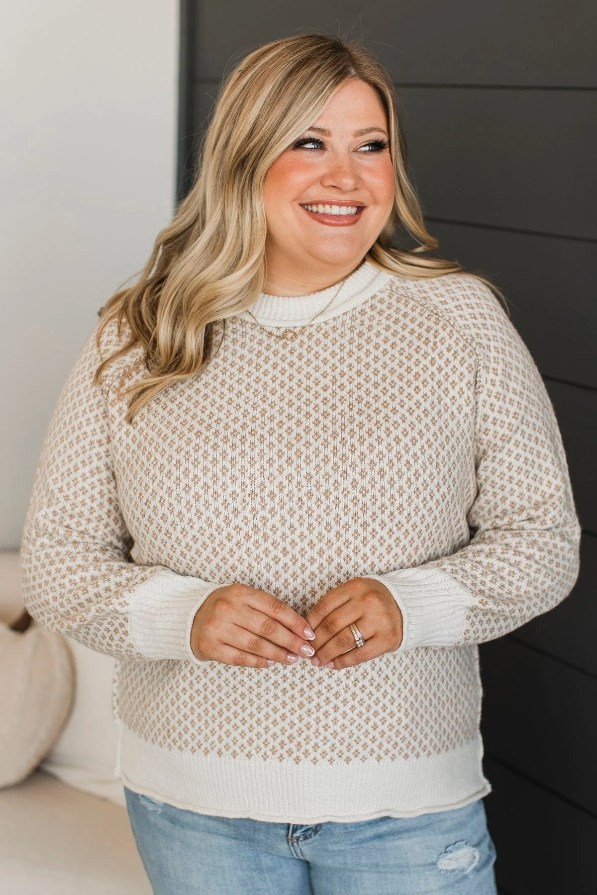 Just Stopping By Printed Knit Sweater- Cream & Beige - Image 3