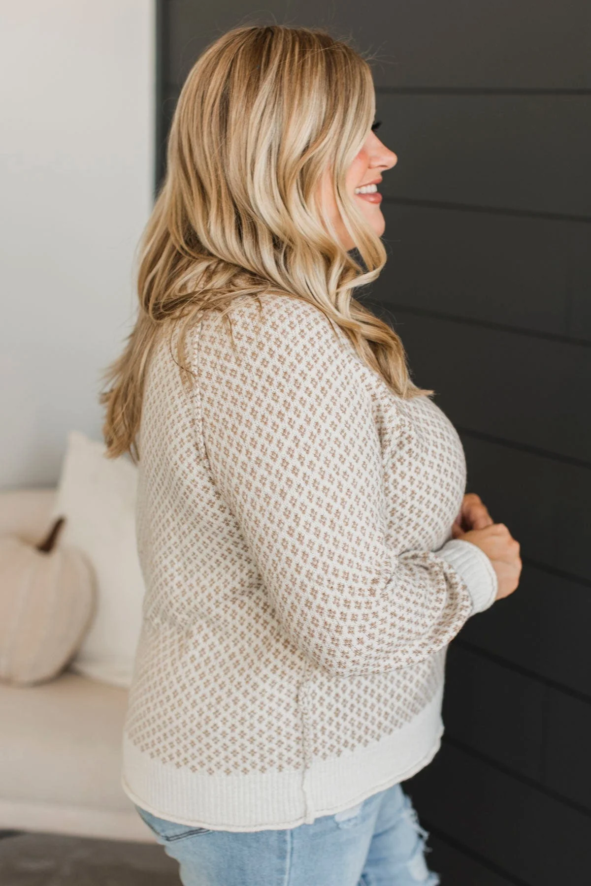 Just Stopping By Printed Knit Sweater- Cream & Beige - Image 5