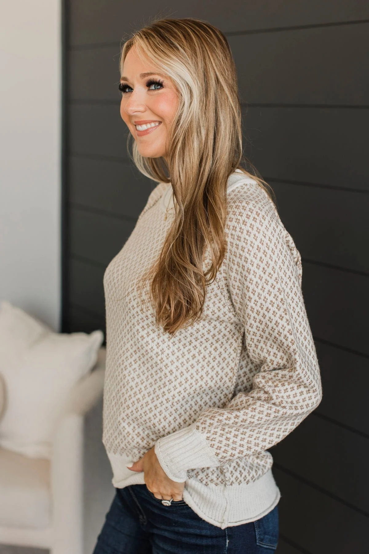 Just Stopping By Printed Knit Sweater- Cream & Beige - Image 6