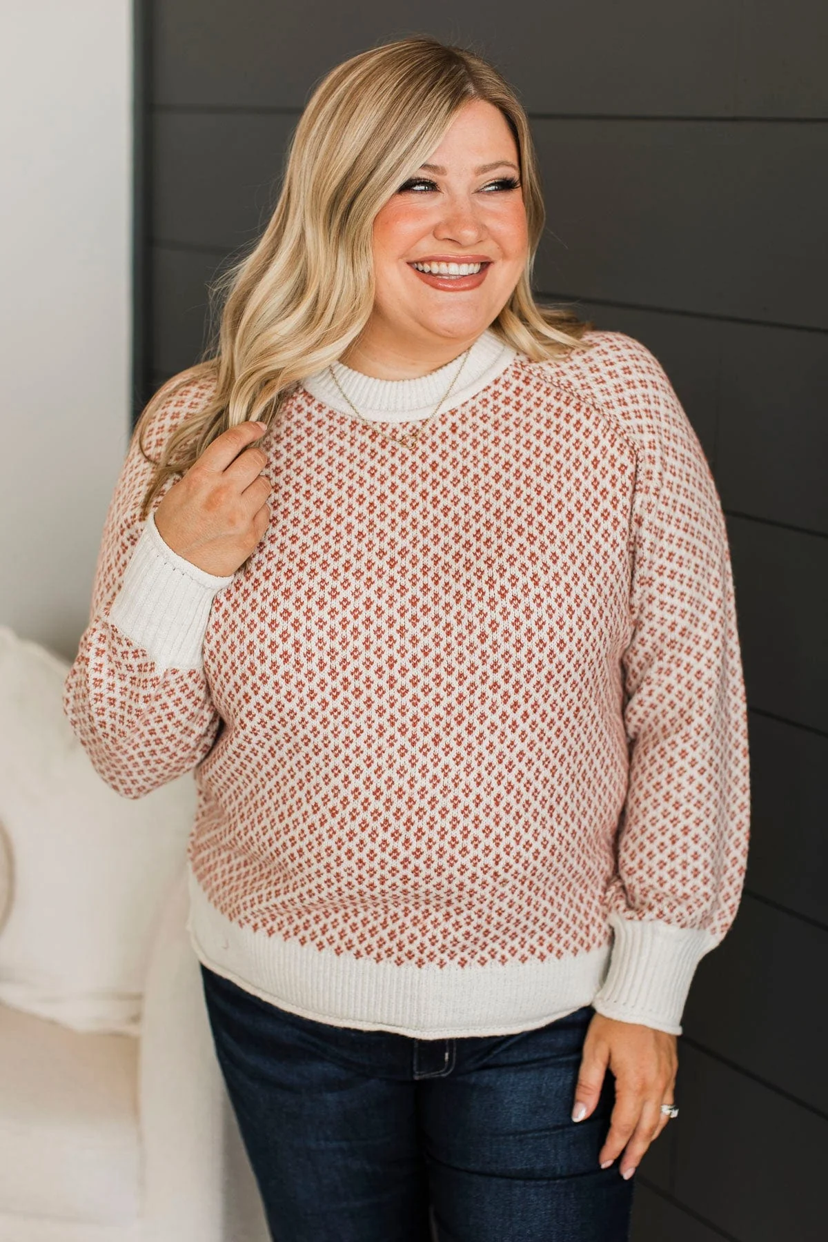 Just Stopping By Printed Knit Sweater- Cream & Rust - Image 2