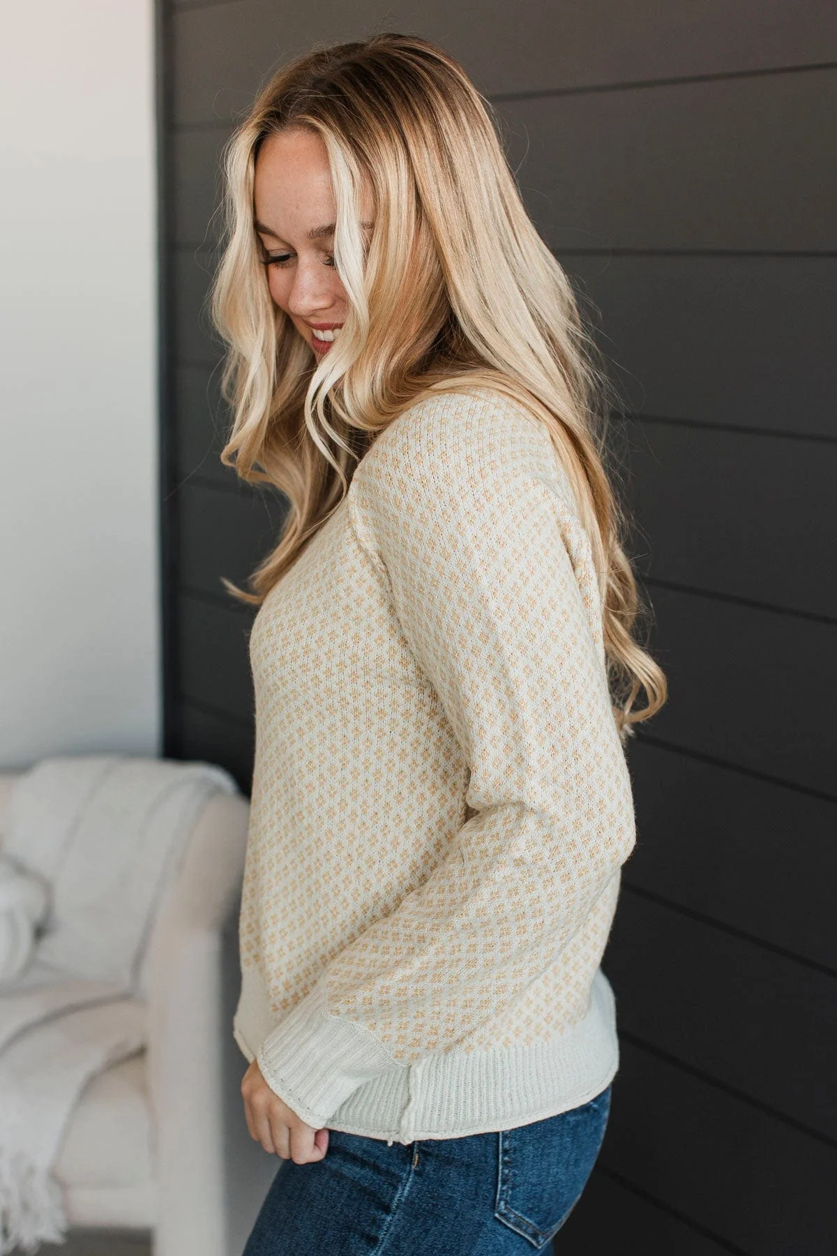 Just Stopping By Printed Knit Sweater- Mustard - Image 5