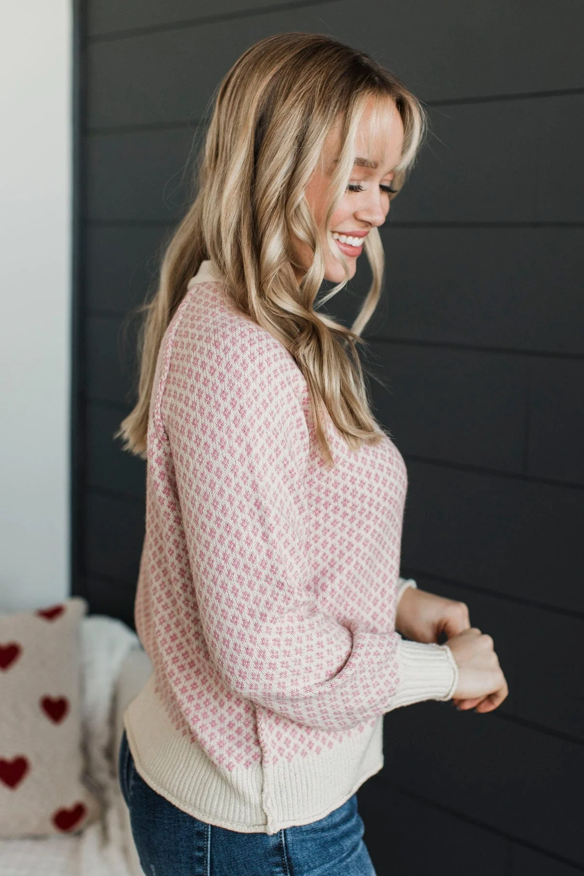 Just Stopping By Printed Knit Sweater- Pink - Image 6