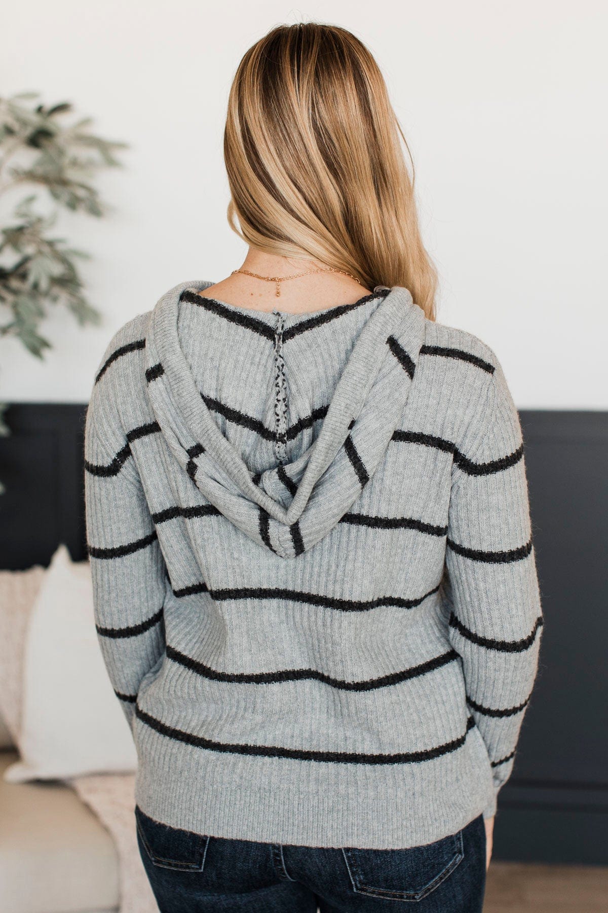 Just Think About It Hooded Knit Top- Heather Grey - Image 6