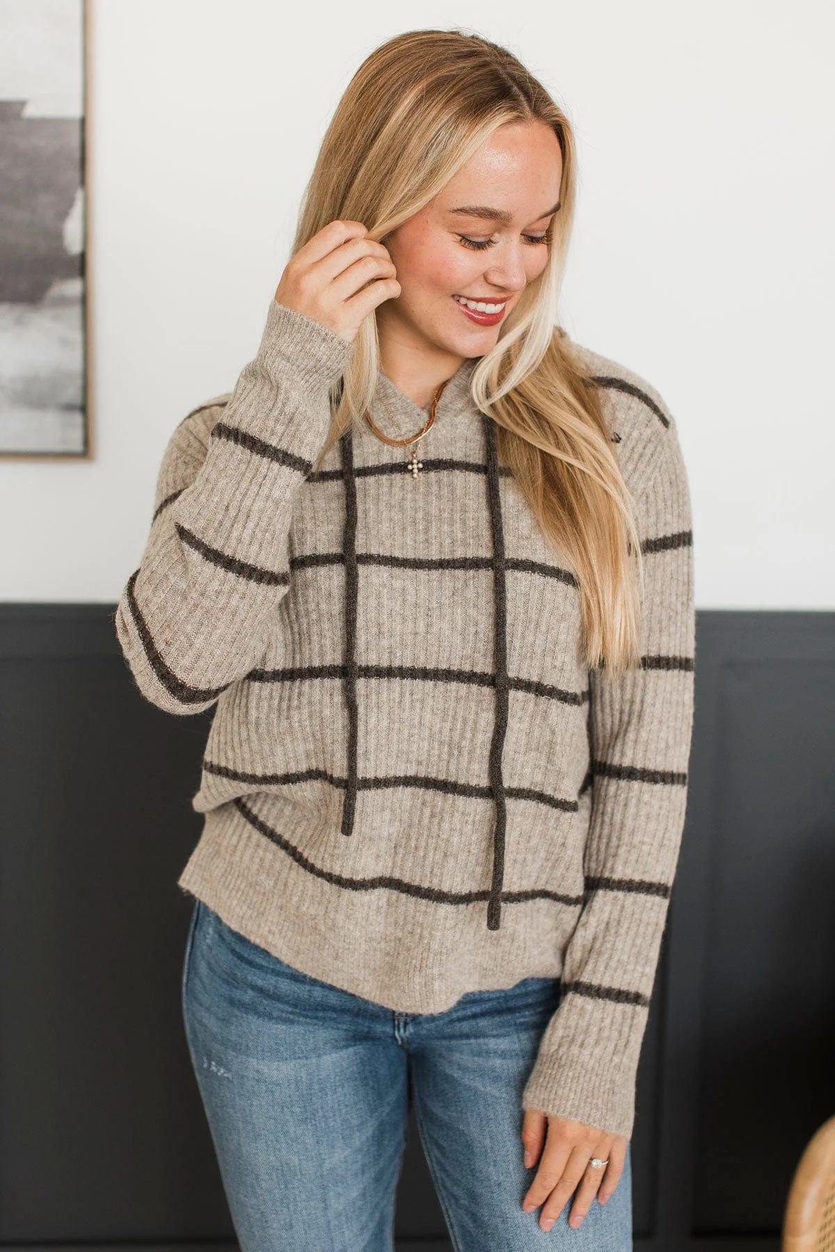 Just Think About It Hooded Knit Top- Mushroom - Image 4