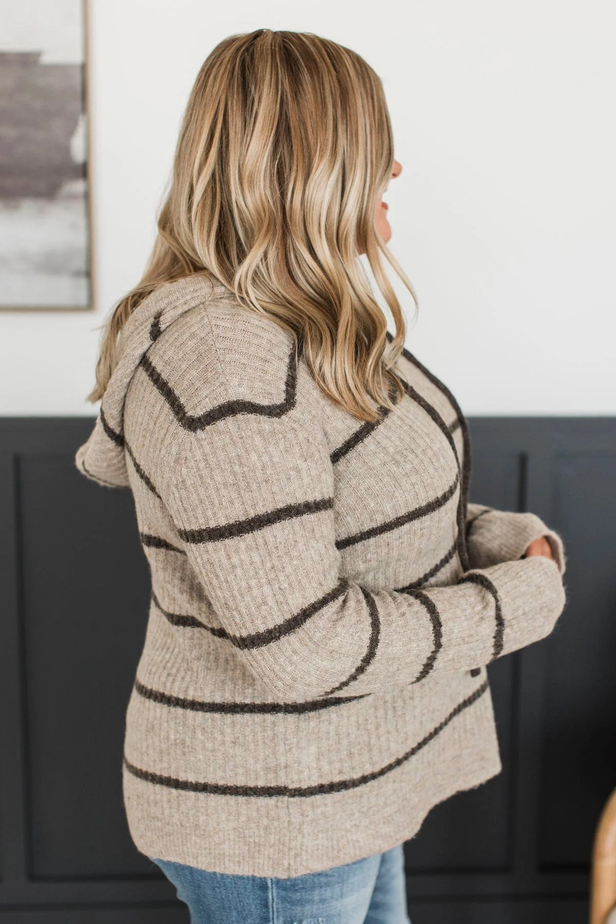Just Think About It Hooded Knit Top- Mushroom - Image 7