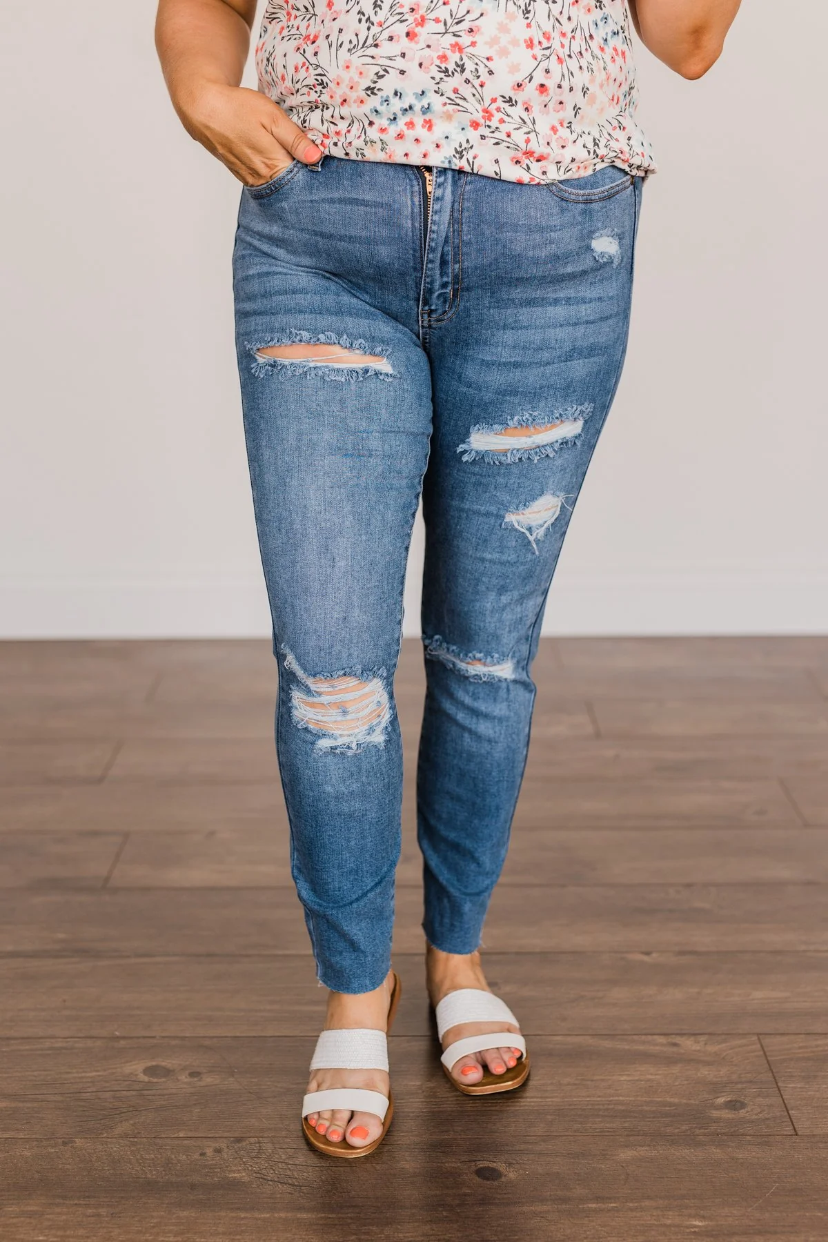Just USA Distressed Skinny Jeans- Sienna Wash - Image 4