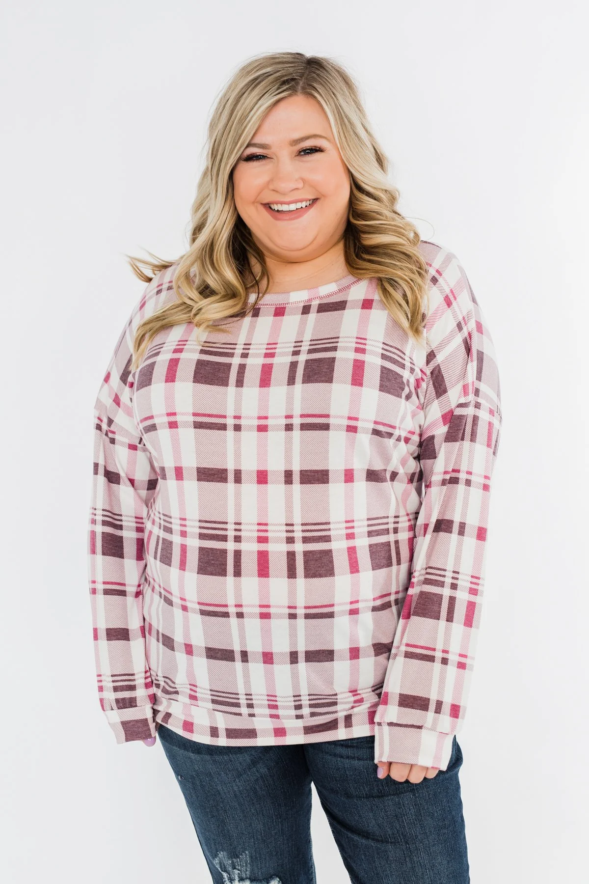 Just Wanna Have Fun Plaid Pullover Top- Purple Tones - Image 2