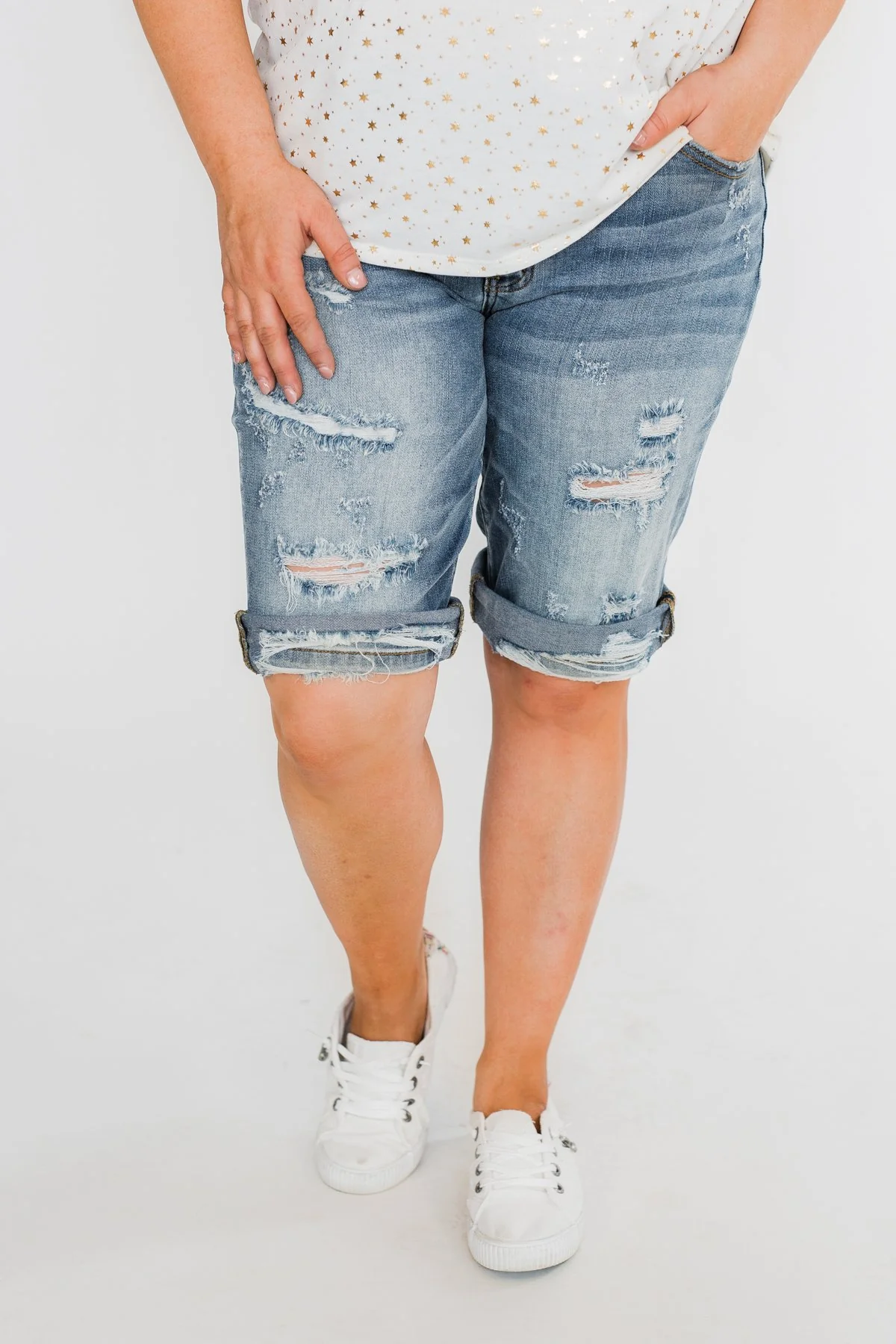KanCan Distressed Bermuda Shorts- Ciara Wash - Image 11