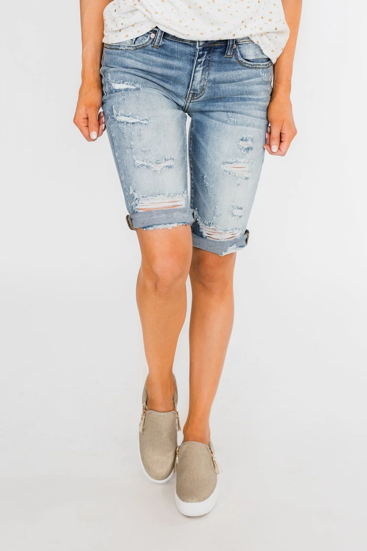 KanCan Distressed Bermuda Shorts- Ciara Wash - Image 3