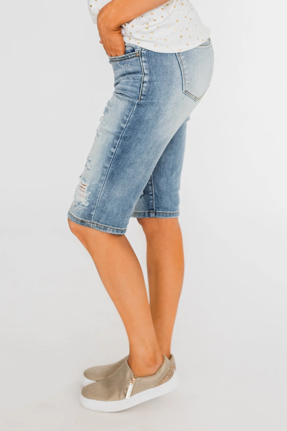 KanCan Distressed Bermuda Shorts- Ciara Wash - Image 7