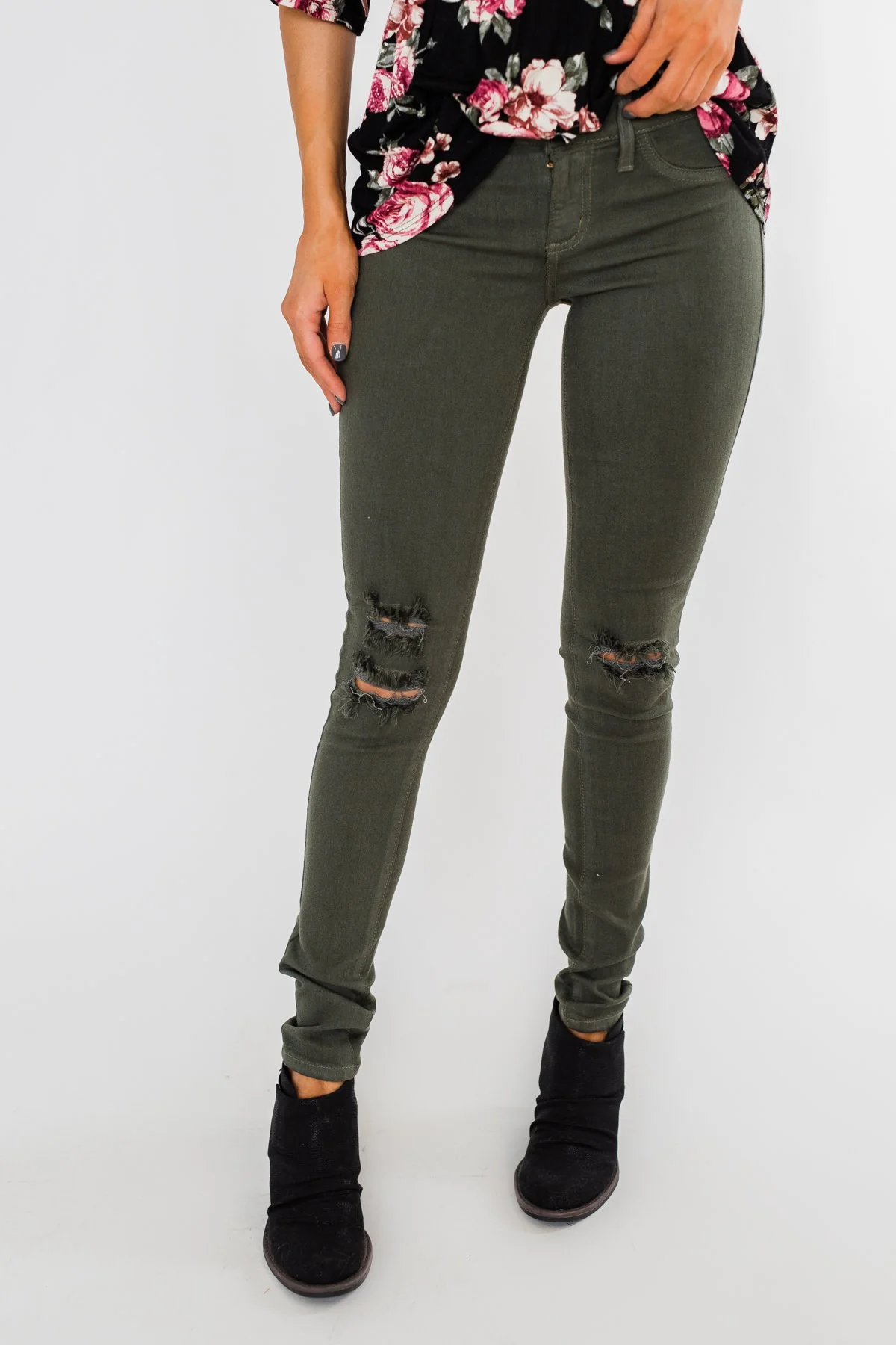 Kan Can Jeans- Knee Distressed Army Green - Image 5