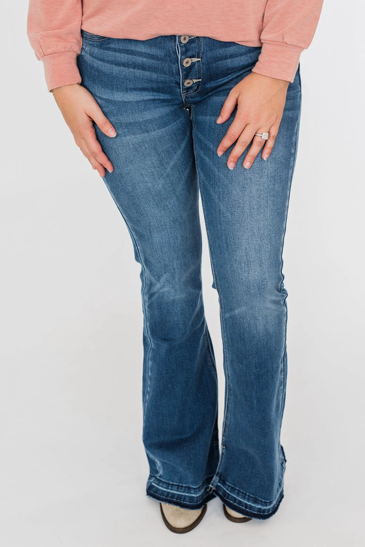 KanCan Button Fly Flare Jeans- Medium Mandy Wash - Image 9