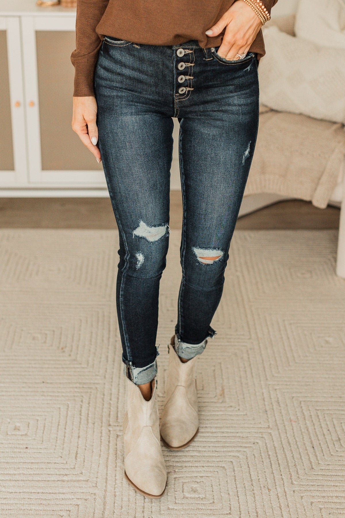 KanCan Button Fly Jeans- Dark Melanie Wash - Image 4