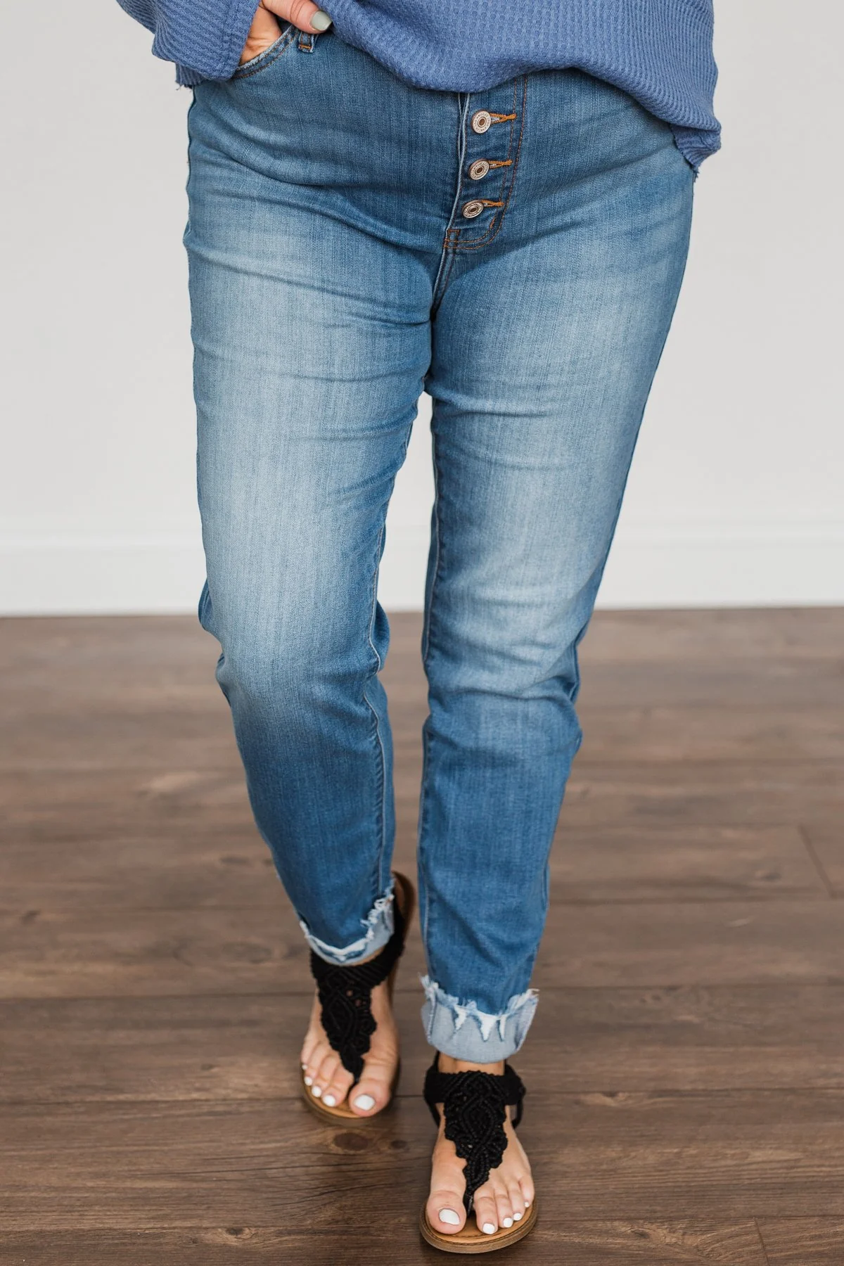 KanCan Button Fly Jeans- Medium Reagan Wash - Image 2