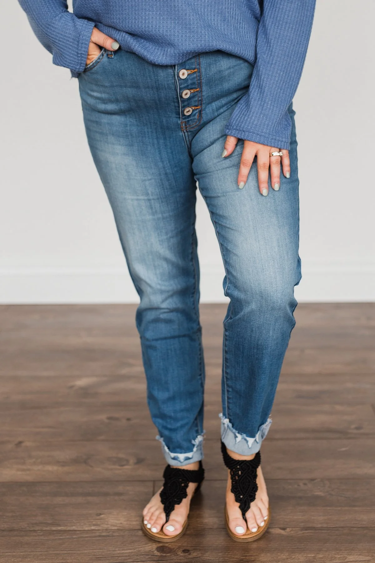KanCan Button Fly Jeans- Medium Reagan Wash - Image 4
