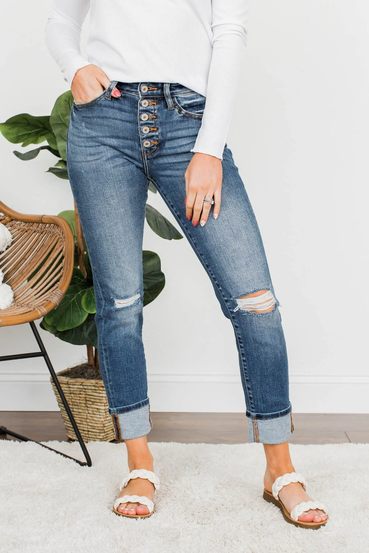 KanCan Button Fly Jeans- Rowan Wash - Image 4