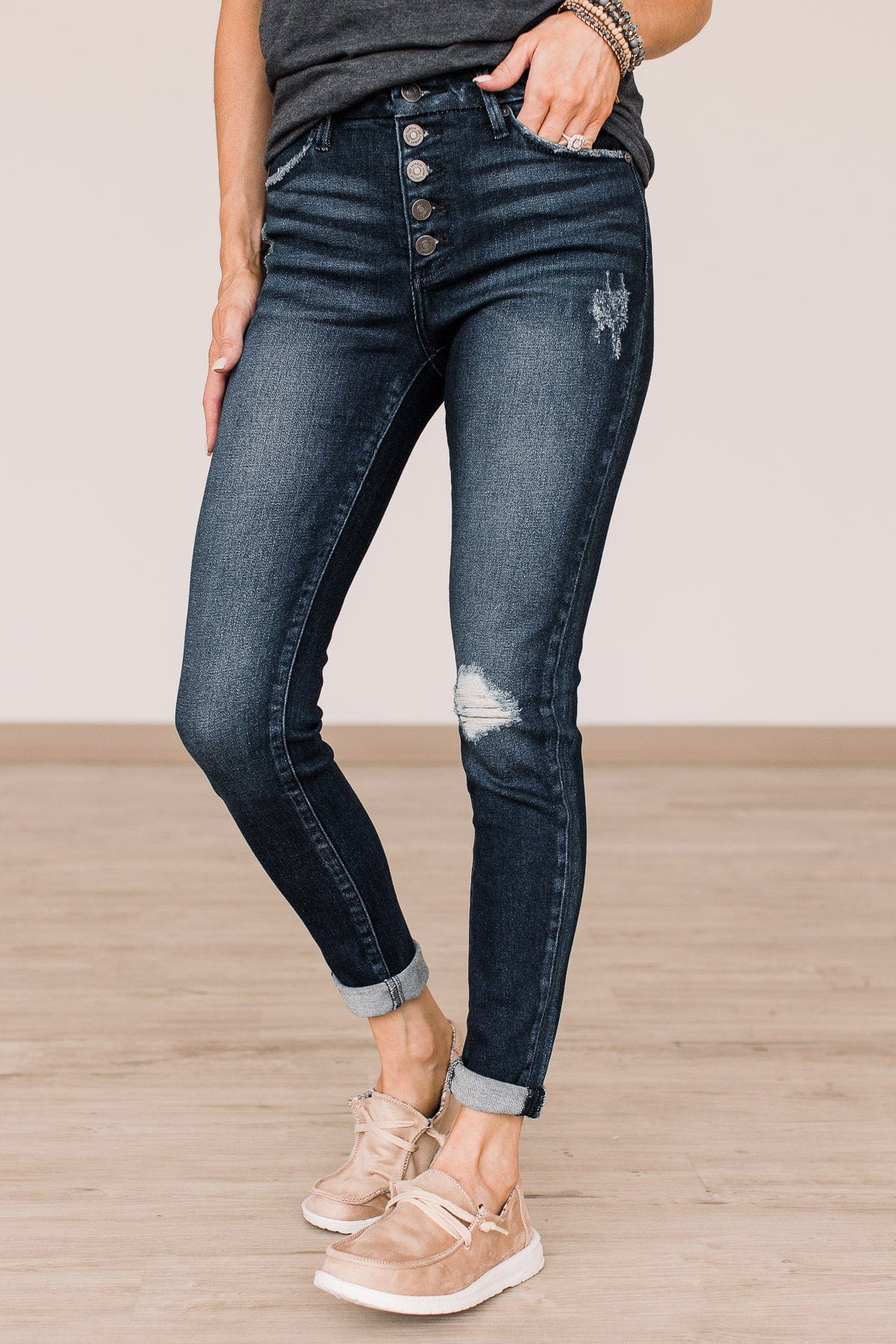 KanCan Button Fly Skinny Jeans- Julia Wash - Image 3