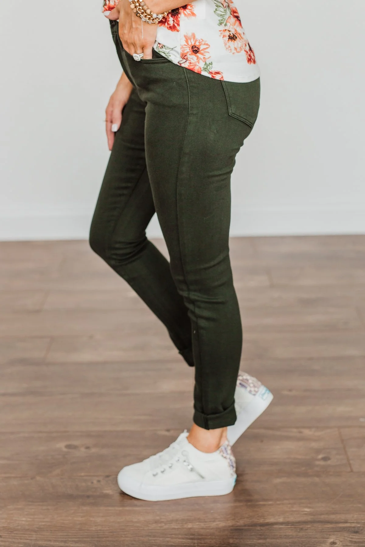 KanCan High-Rise Colored Skinny Jeans- Dark Olive - Image 11