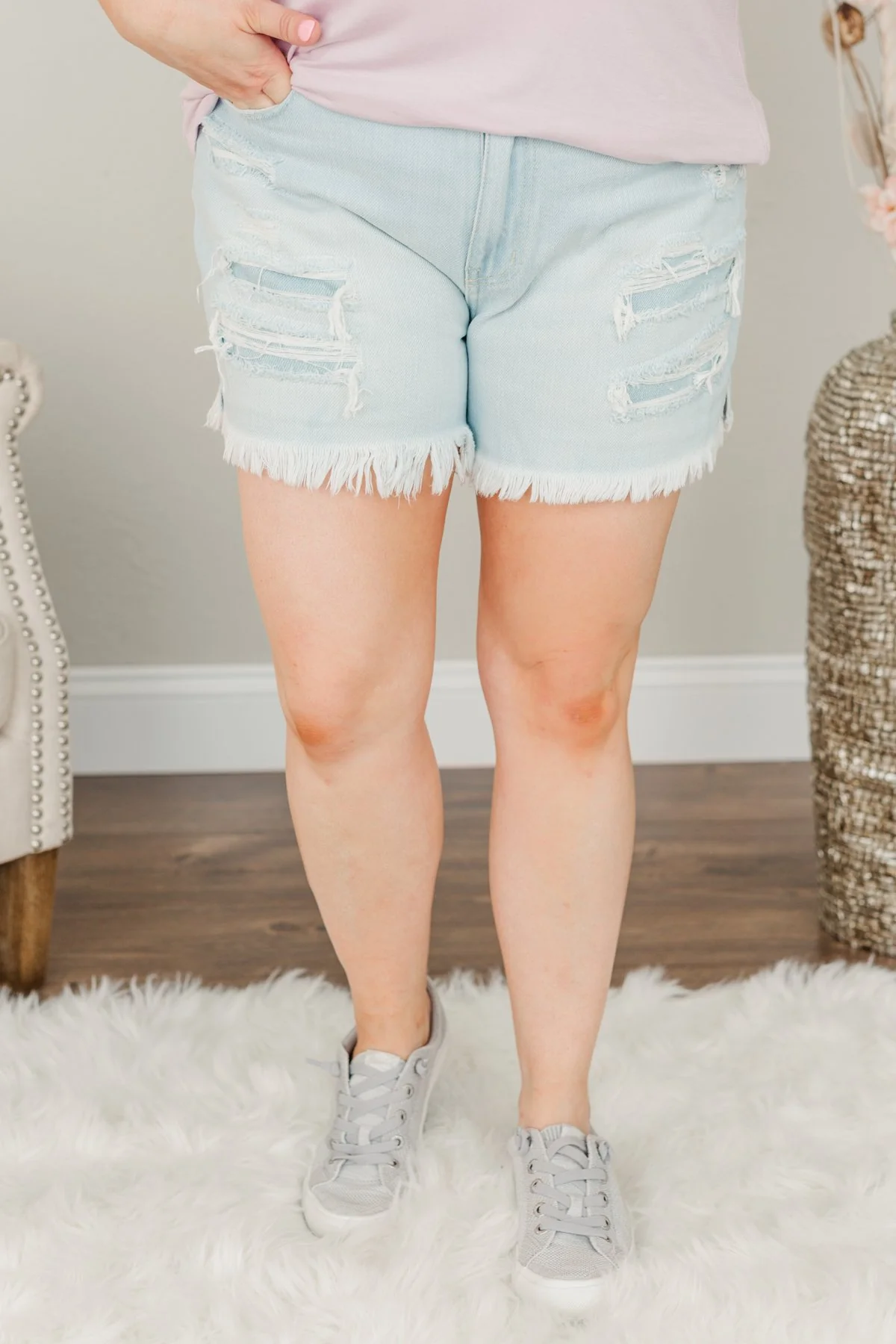 KanCan Distressed Shorts- Kehlani Wash - Image 2