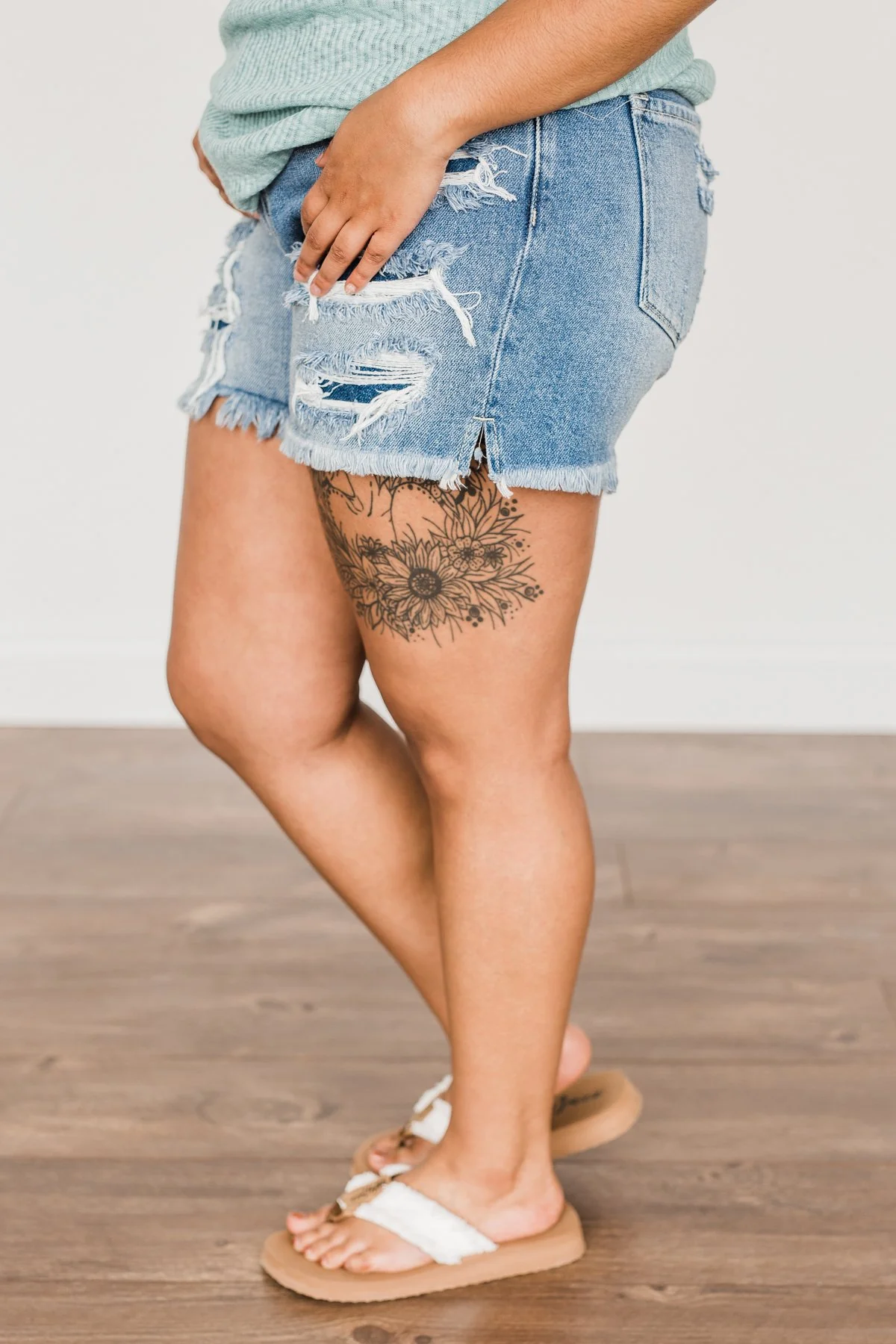 KanCan Distressed Shorts- Medium Kehlani Wash - Image 10