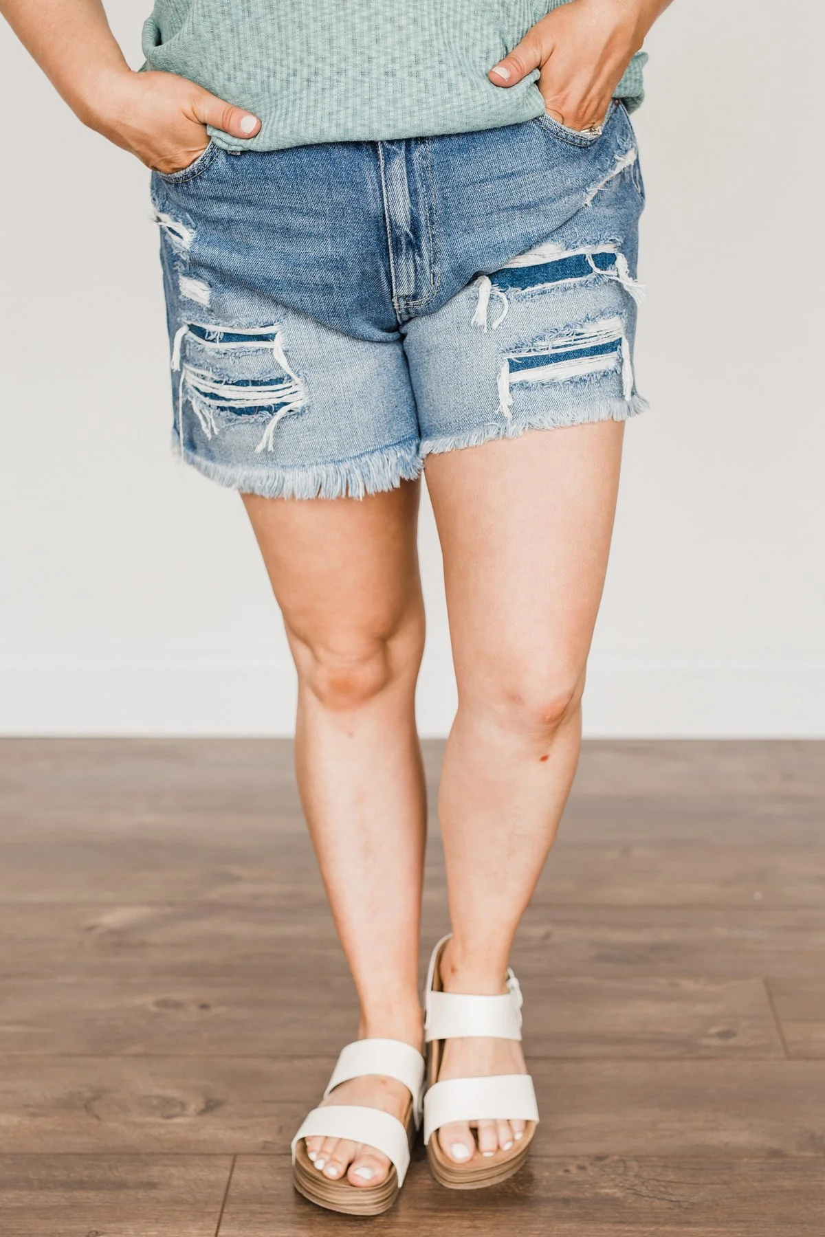KanCan Distressed Shorts- Medium Kehlani Wash - Image 6