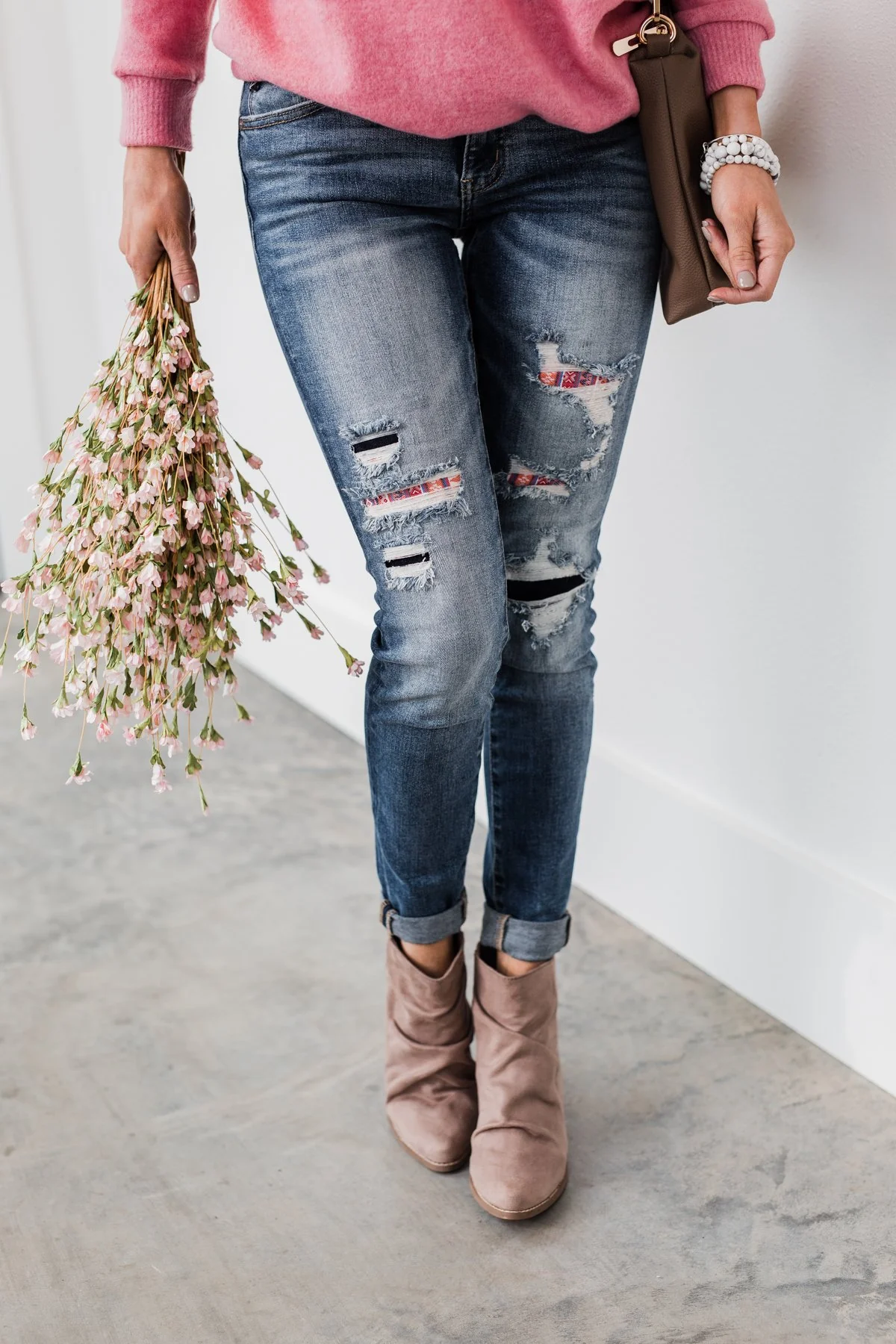 KanCan Distressed Skinny Jeans- Aztec Patch - Image 10
