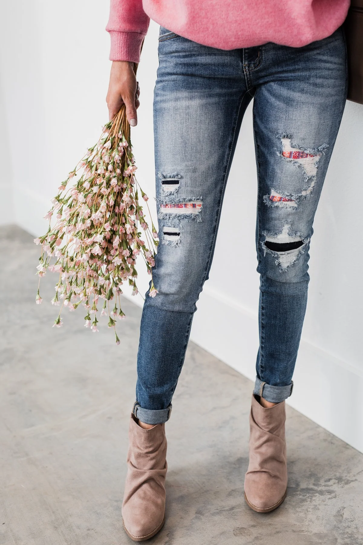 KanCan Distressed Skinny Jeans- Aztec Patch - Image 11