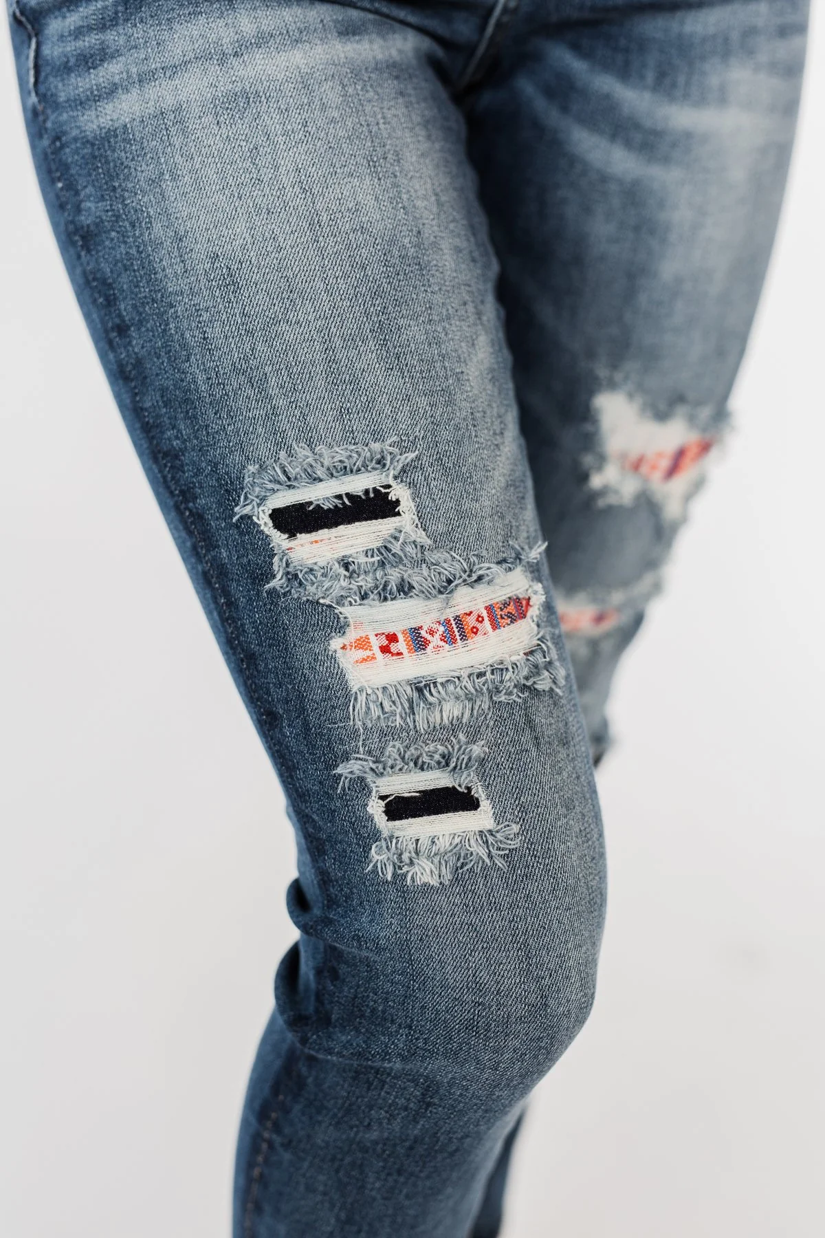 KanCan Distressed Skinny Jeans- Aztec Patch - Image 3