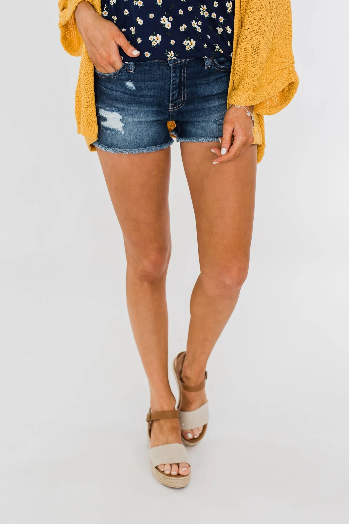 KanCan Raw Hem Shorts- Rosie Wash - Image 3