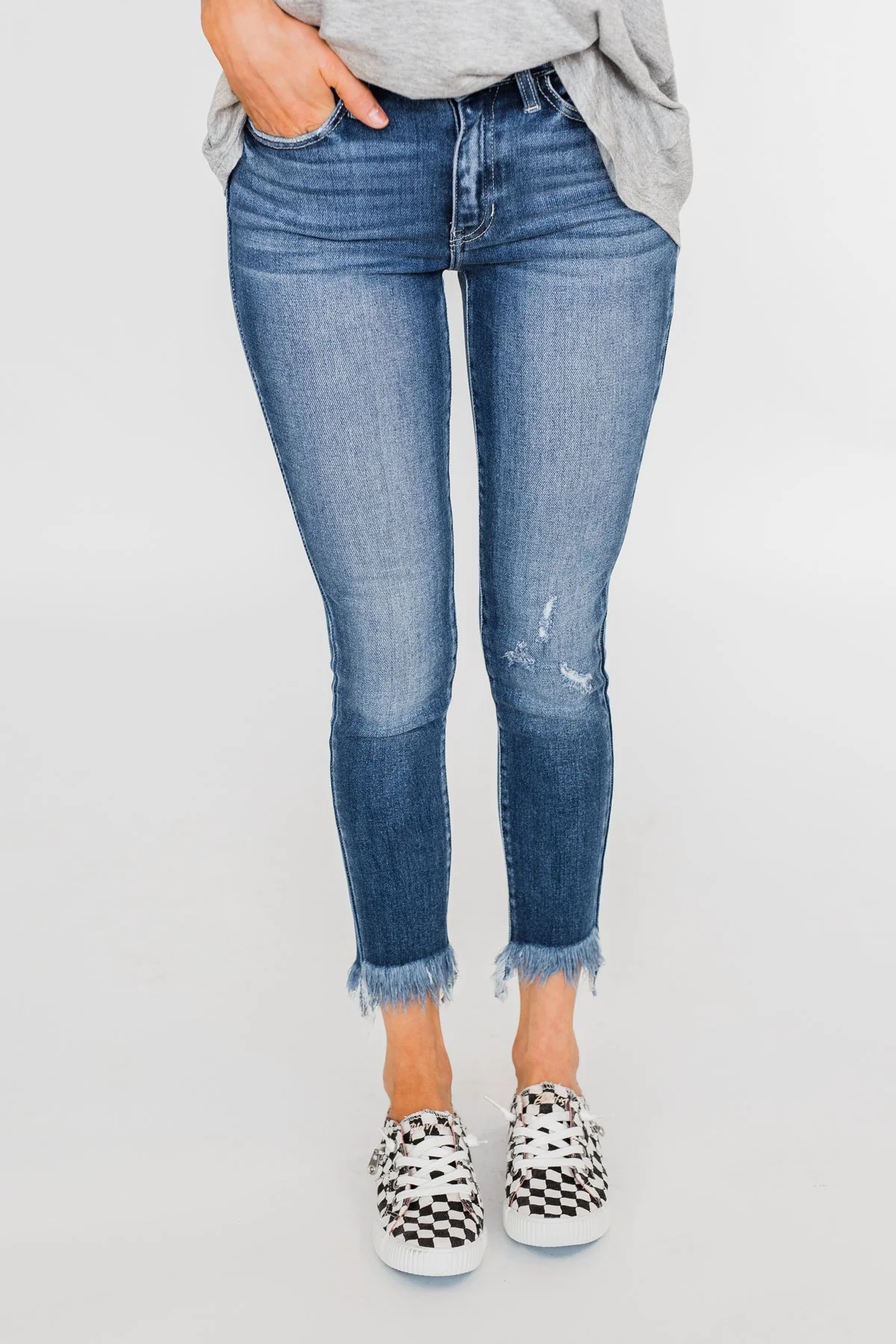 KanCan Raw Hem Skinny Jeans- Heather Wash - Image 7