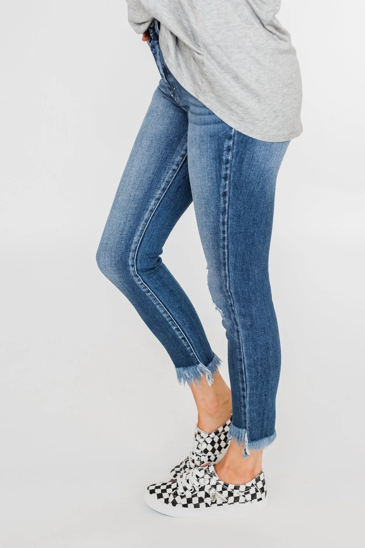 KanCan Raw Hem Skinny Jeans- Heather Wash - Image 9