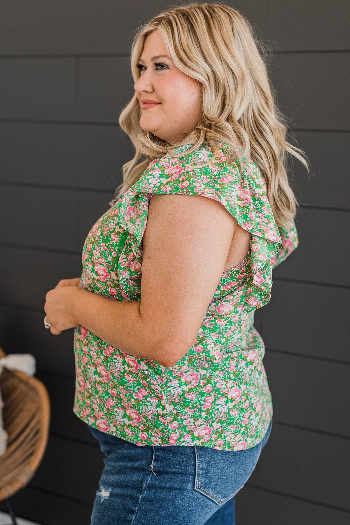 Keen On You Floral Blouse- Green & Pink - Image 6
