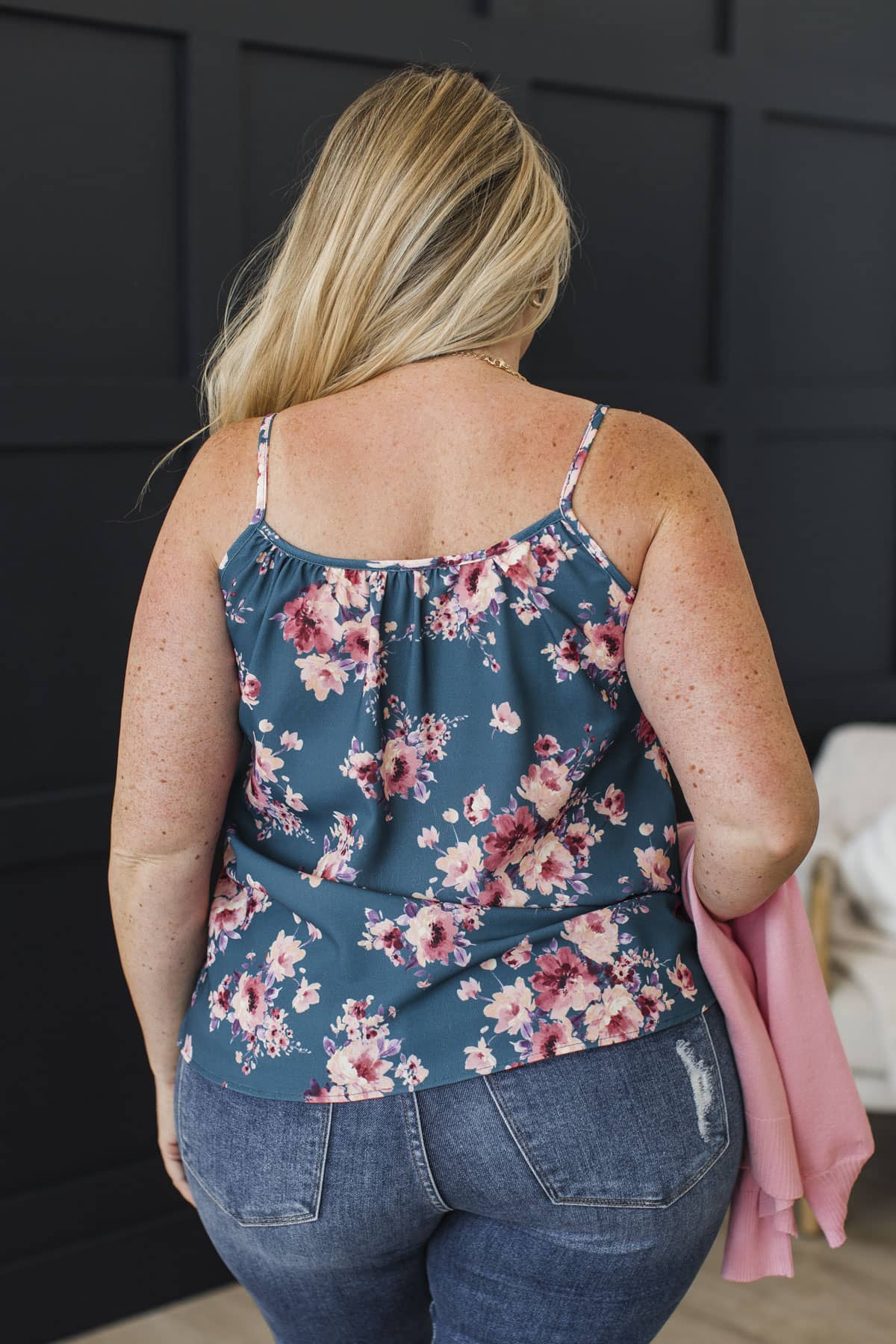 Keep A Clear Mind Floral Tank Top- Teal & Pink - Image 9