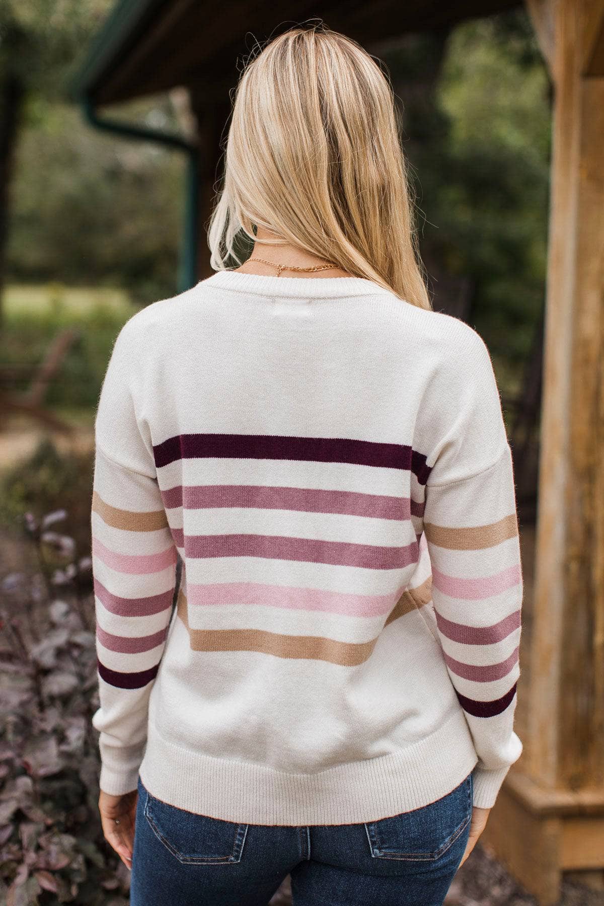 Keep Coming Back Striped Sweater- Ivory & Plum - Image 7