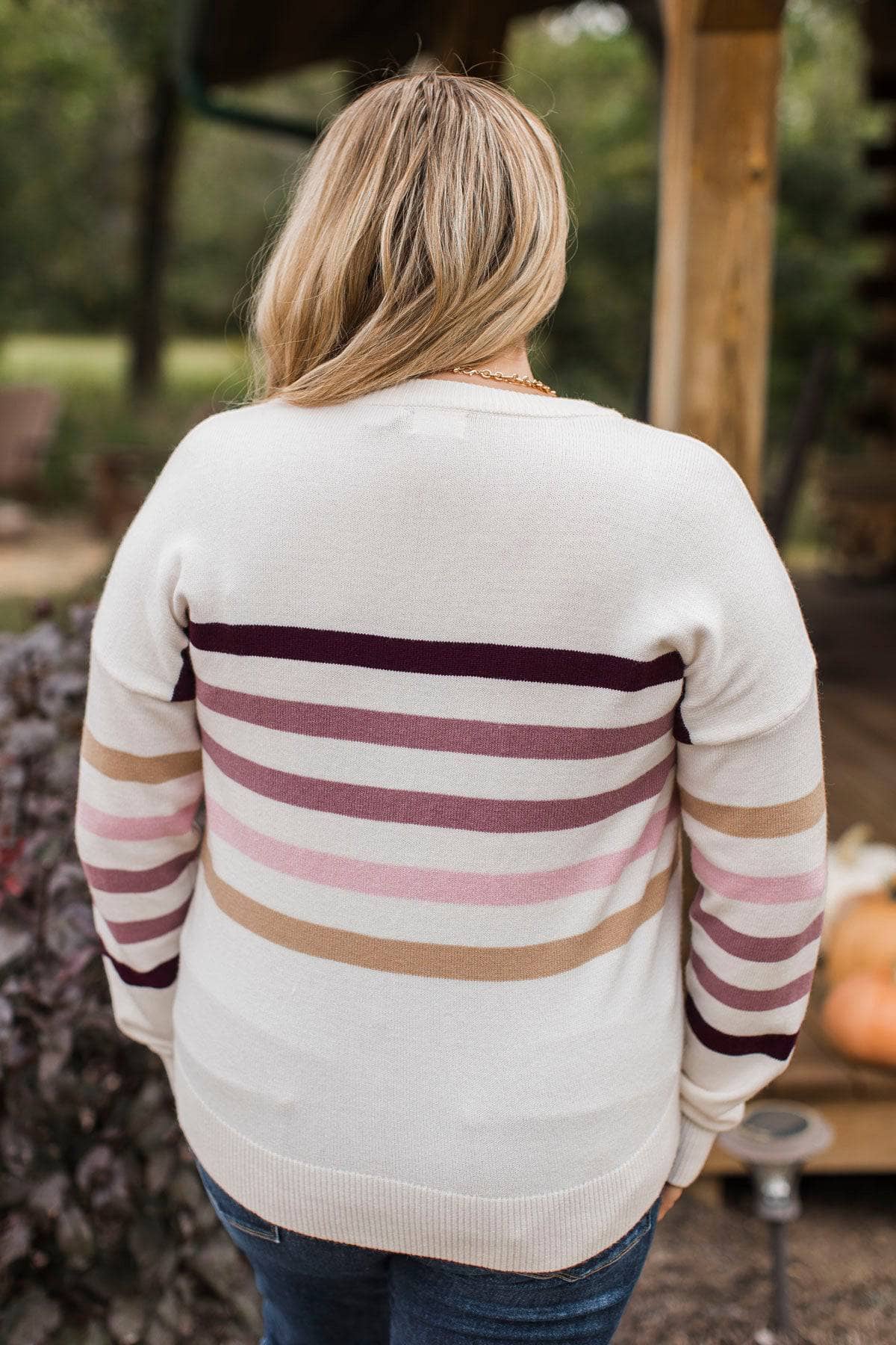 Keep Coming Back Striped Sweater- Ivory & Plum - Image 8