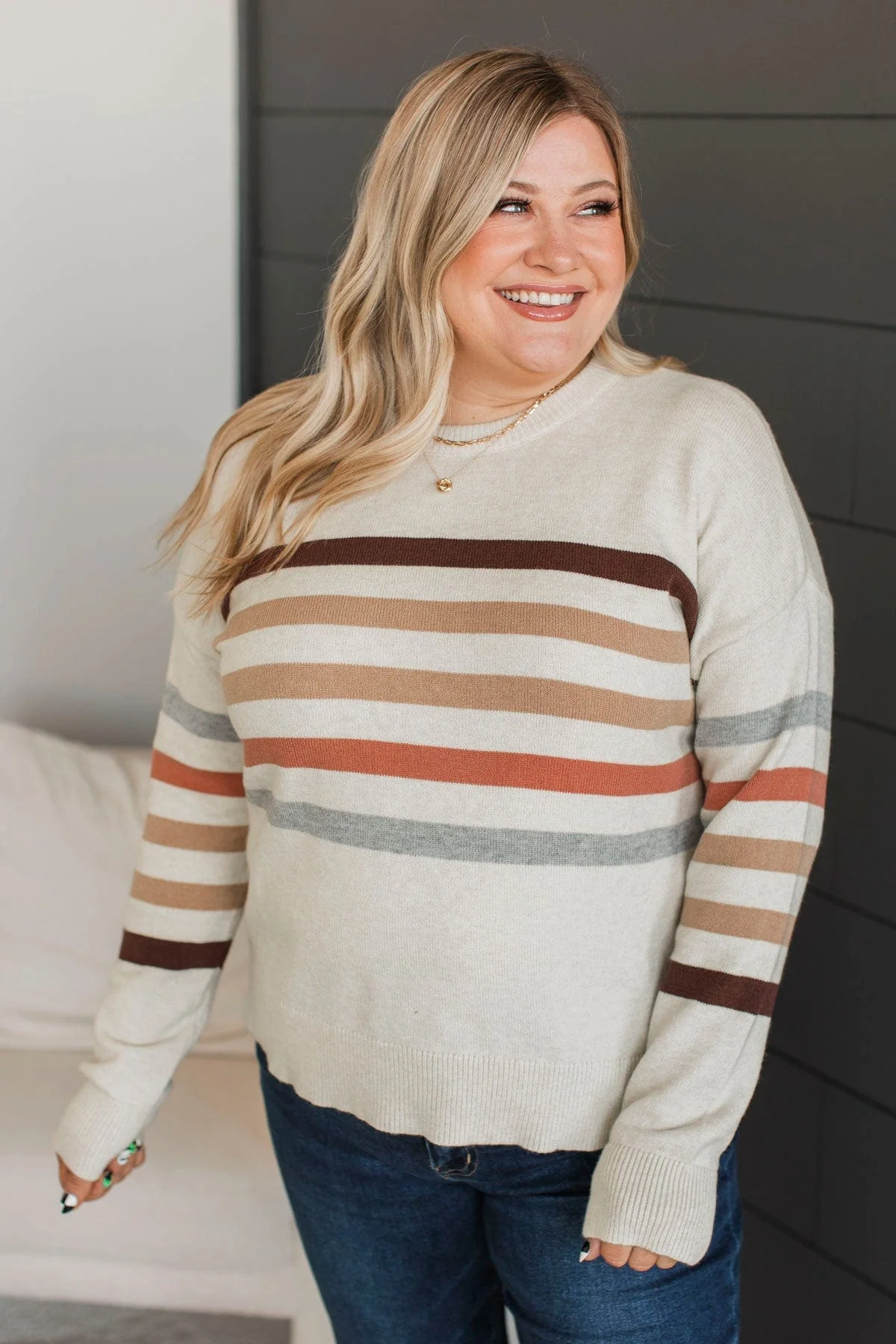 Keep Coming Back Striped Sweater- Light Beige - Image 3