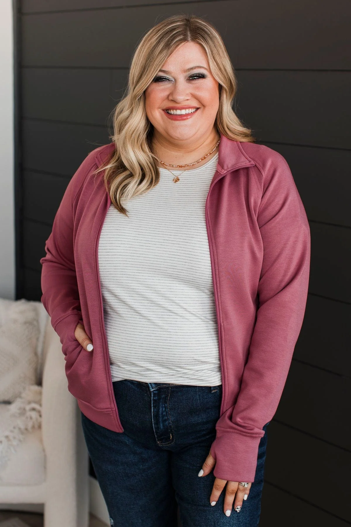 Keep Crushing It Zip-Up Jacket- Rose - Image 2