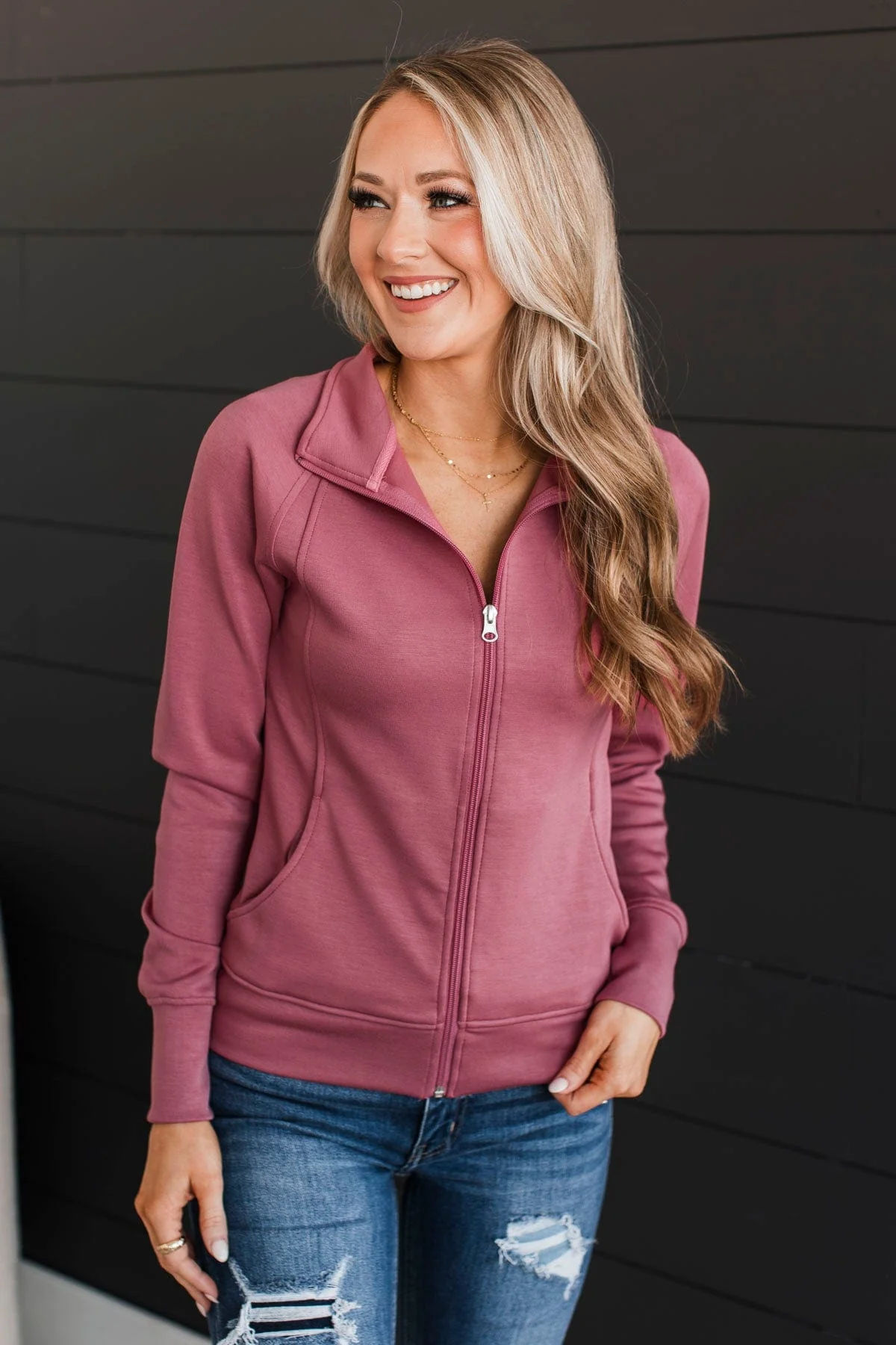 Keep Crushing It Zip-Up Jacket- Rose - Image 3