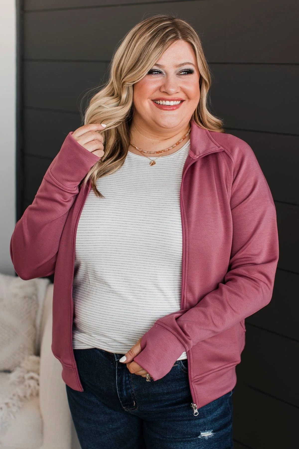 Keep Crushing It Zip-Up Jacket- Rose - Image 4