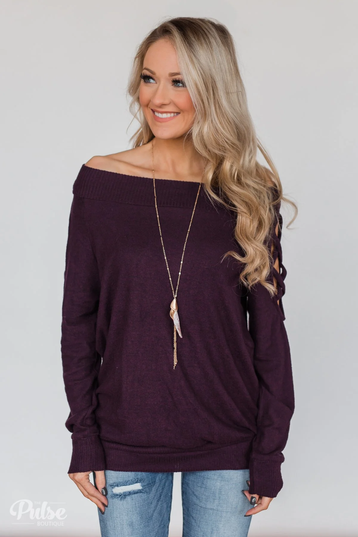 Keep Holding On Sleeve Detail Sweater- Eggplant - Image 4