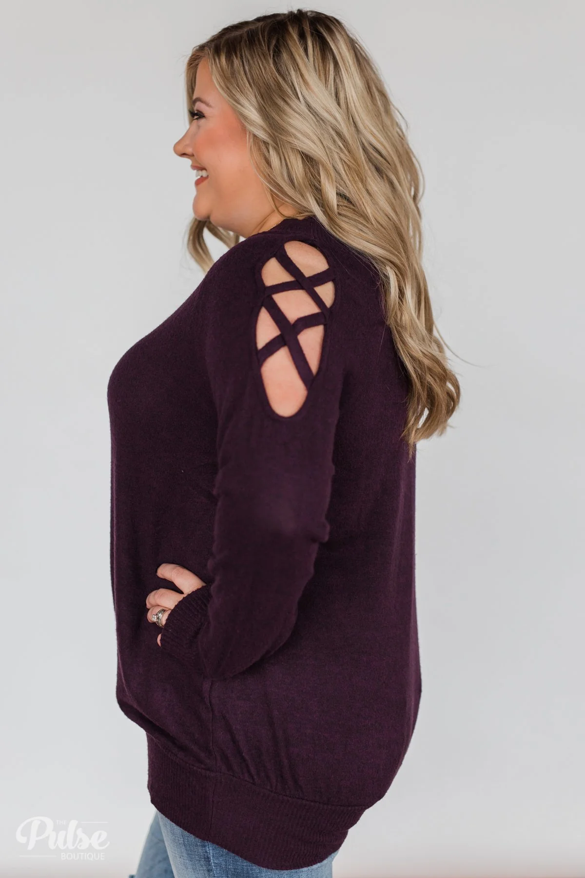 Keep Holding On Sleeve Detail Sweater- Eggplant - Image 9