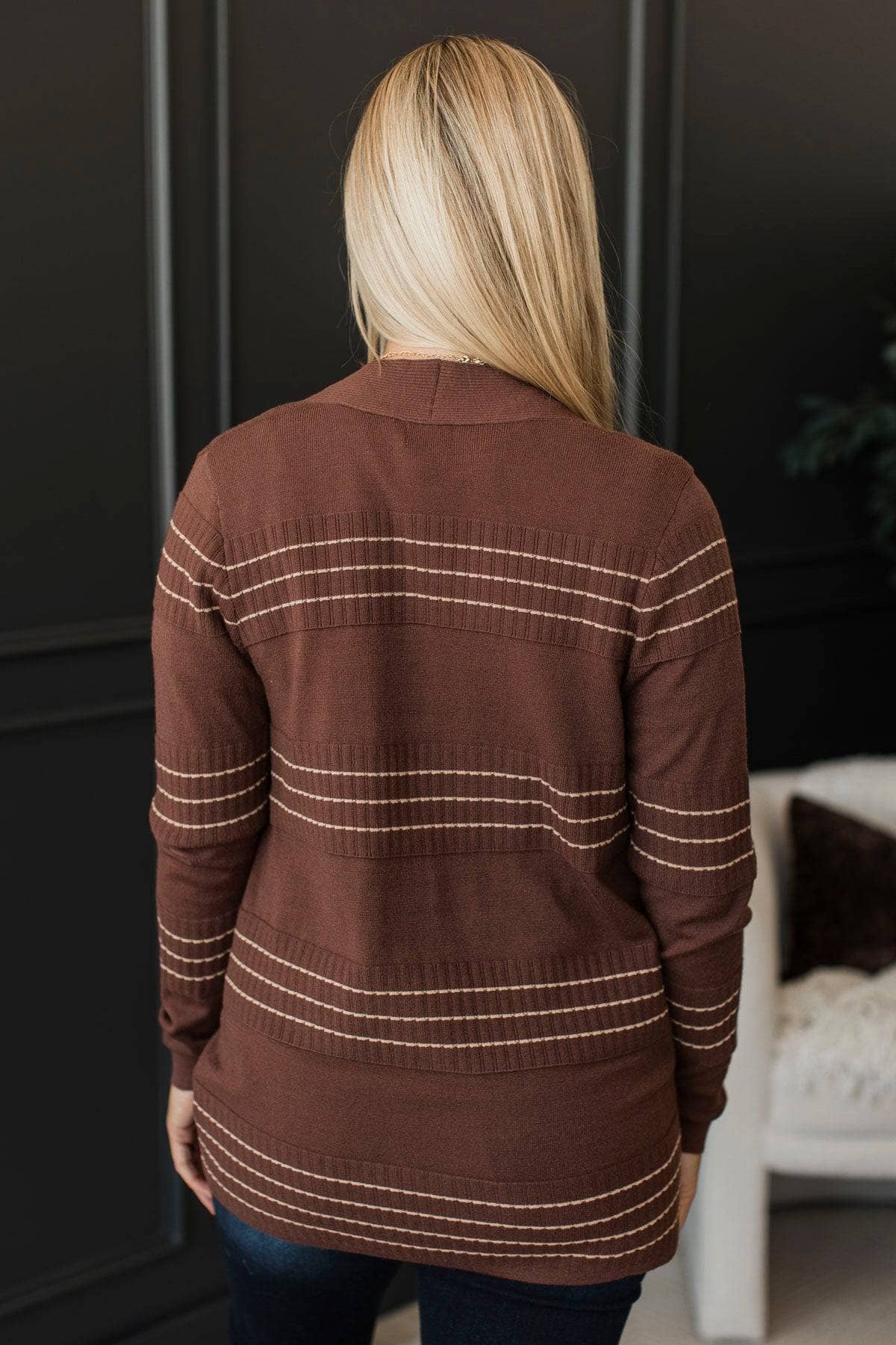 Keep In Mind Stitch Stripe Cardigan- Chocolate - Image 7