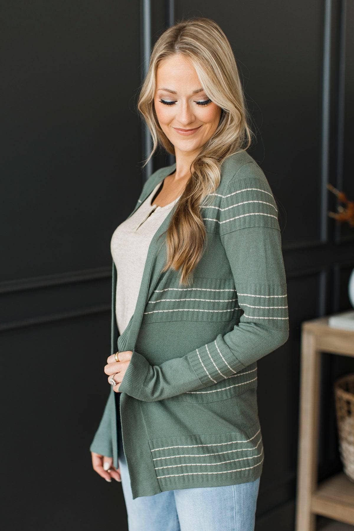 Keep In Mind Stitch Stripe Cardigan- Dusty Jade