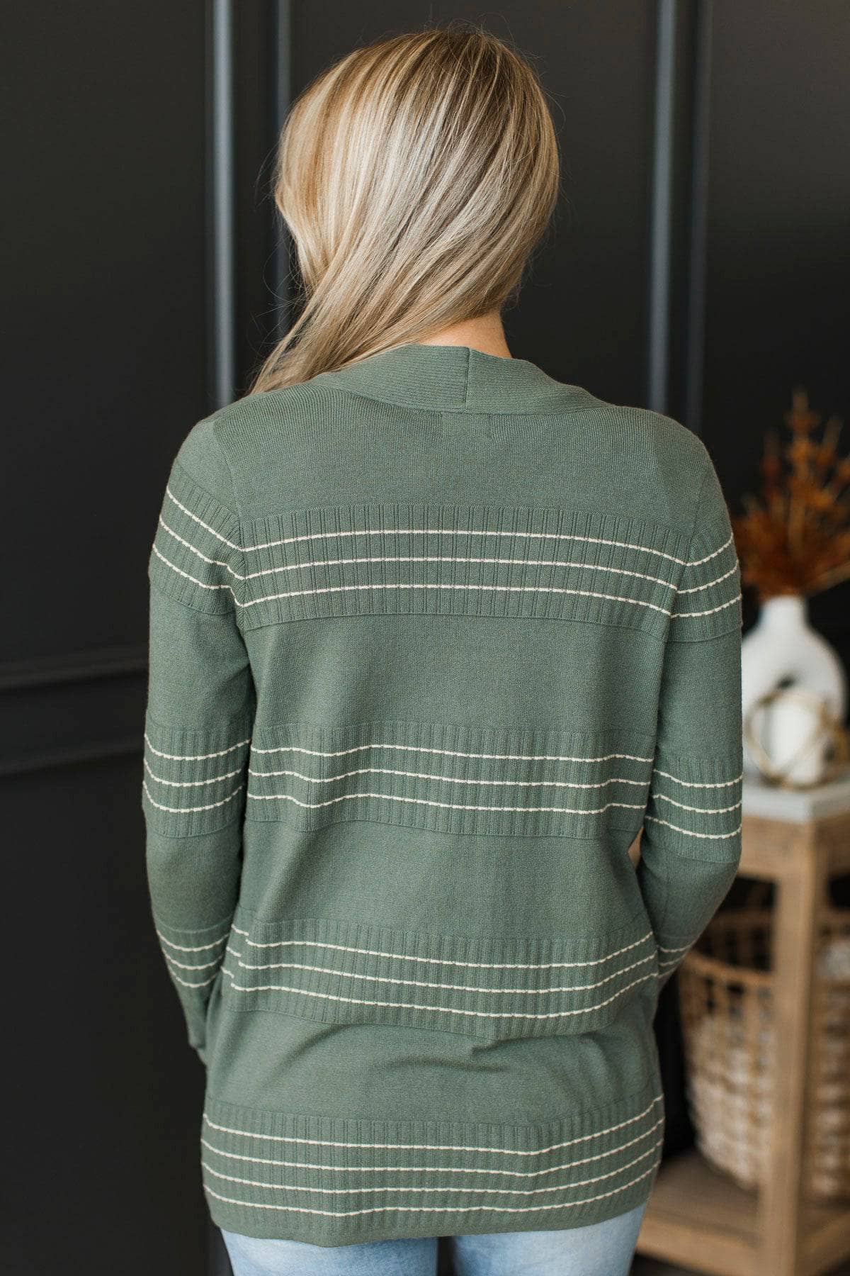 Keep In Mind Stitch Stripe Cardigan- Dusty Jade - Image 5