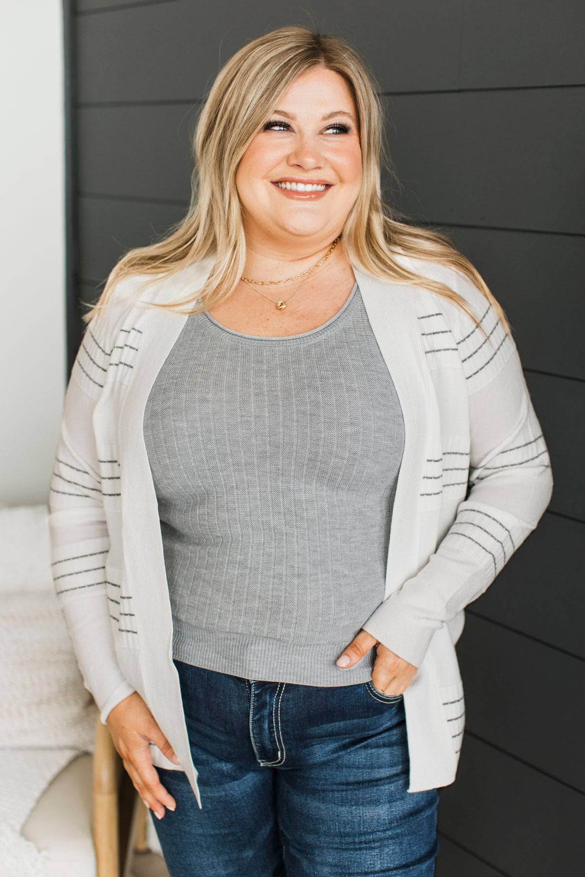 Keep In Mind Stitch Stripe Cardigan- Ivory - Image 3